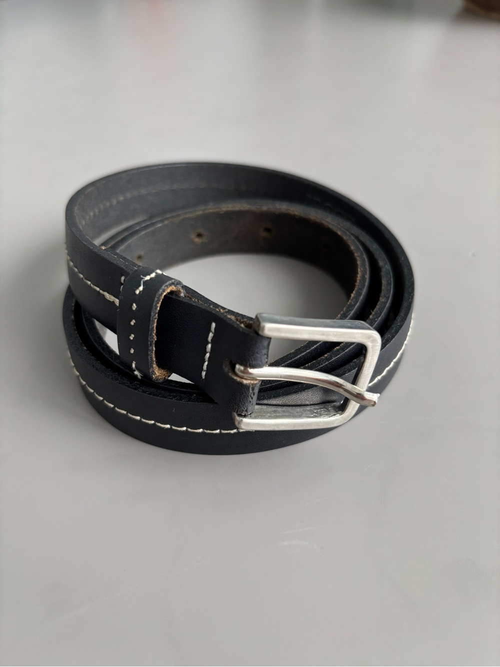 Black Leather Belt with Contrast Stitching